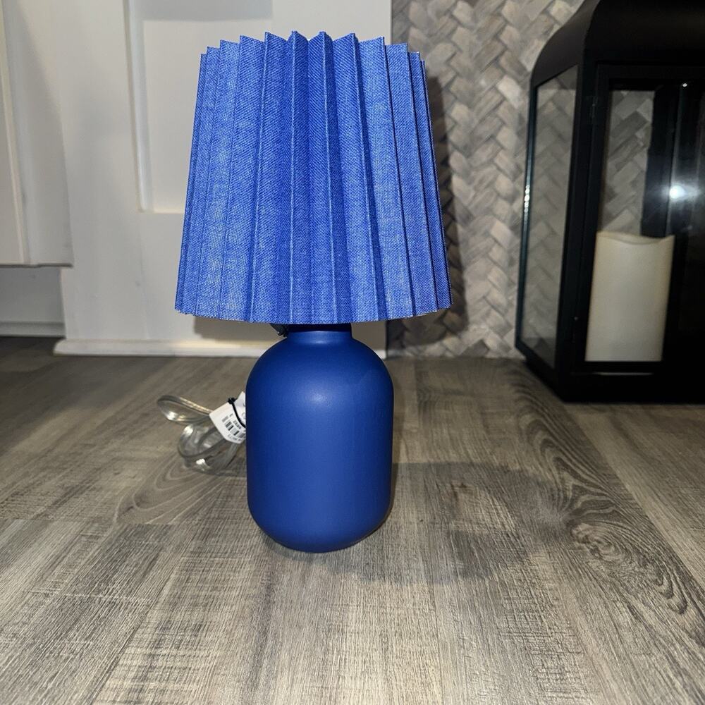 Blue Pleated Table Lamp Matte Ceramic Base Fabric Shade Target 25W New